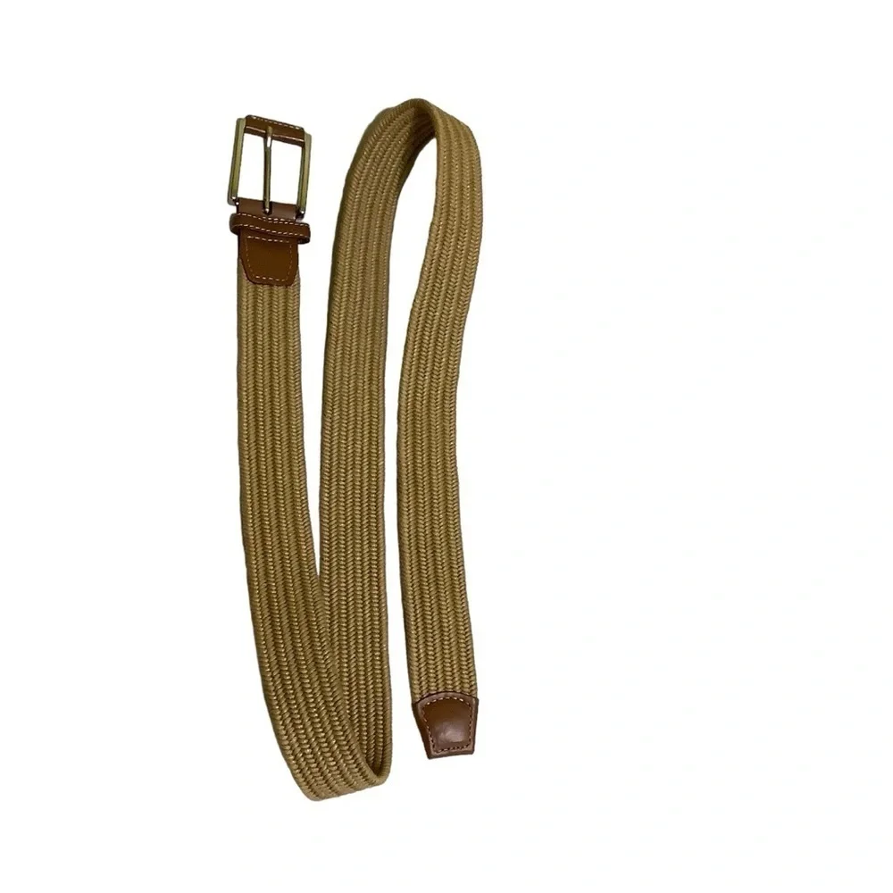 Torino Stretch Leather and Braided Fabric Belt Sz 40 Tan Khaki